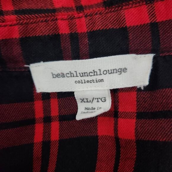 Beach Lunch Lounge Red and Black Plaid Flannel with Gathered Back Detail Size XL - Picture 7 of 9